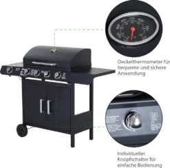 Outsunny Gasgrill BBQ Grillwagen Mit 4 Brennern 1 Seitenbrenner Schrank Multifunktion Metall Schwarz 125 X 51 X 100 Cm -Tepro Verkäufe 2024 04e821a7300a1f0a0b10b0695acfd0d0