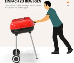 Outsunny Holzkohlegrill Grillwagen Kugelgrill Auf Rollen Ablage Mit Deckel BBQ Metall Rot 46 X 52,5 X 76cm -Tepro Verkäufe 2024 05642b36f661a42c999c65bc8fae5350