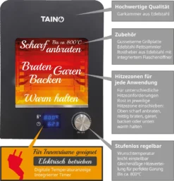 TAINO Beef-Grill Elektrisch Oberhitzegrill Steakgrill 800 Grad Hochleistungsgrill Edelstahl Schwarz -Tepro Verkäufe 2024 0738d68cf0cf7c8c0aa1423b8894923d
