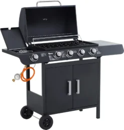 Outsunny Gasgrill BBQ Grillwagen Mit 4 Brennern 1 Seitenbrenner Schrank Multifunktion Metall Schwarz 125 X 51 X 100 Cm -Tepro Verkäufe 2024 0959a21434ee67321a5e498b60a39c54