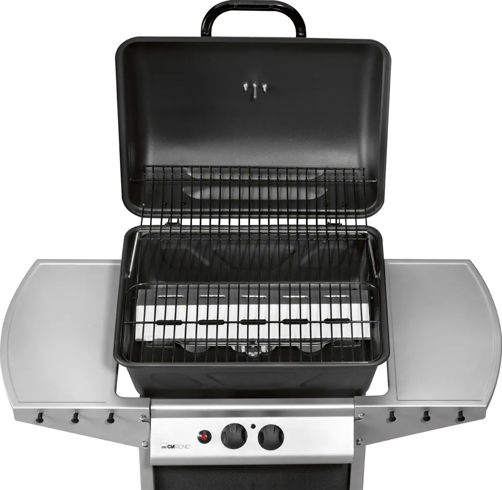 Clatronic GG 3590 Gasgrill 2 Brenner, 2 Heizzonen Für Individuelle Temperatursteuerung, Stufenlose Temperatureinstellung, Herausnehmbarer Fettauffangbehälter, Temperaturanzeige 4 Clatronic GG 3590 Gasgrill 2 Brenner, 2 Heizzonen Für Individuelle Temperatursteuerung, Stufenlose Temperatureinstellung, Herausnehmbarer Fettauffangbehälter, Temperaturanzeige – Bild 2