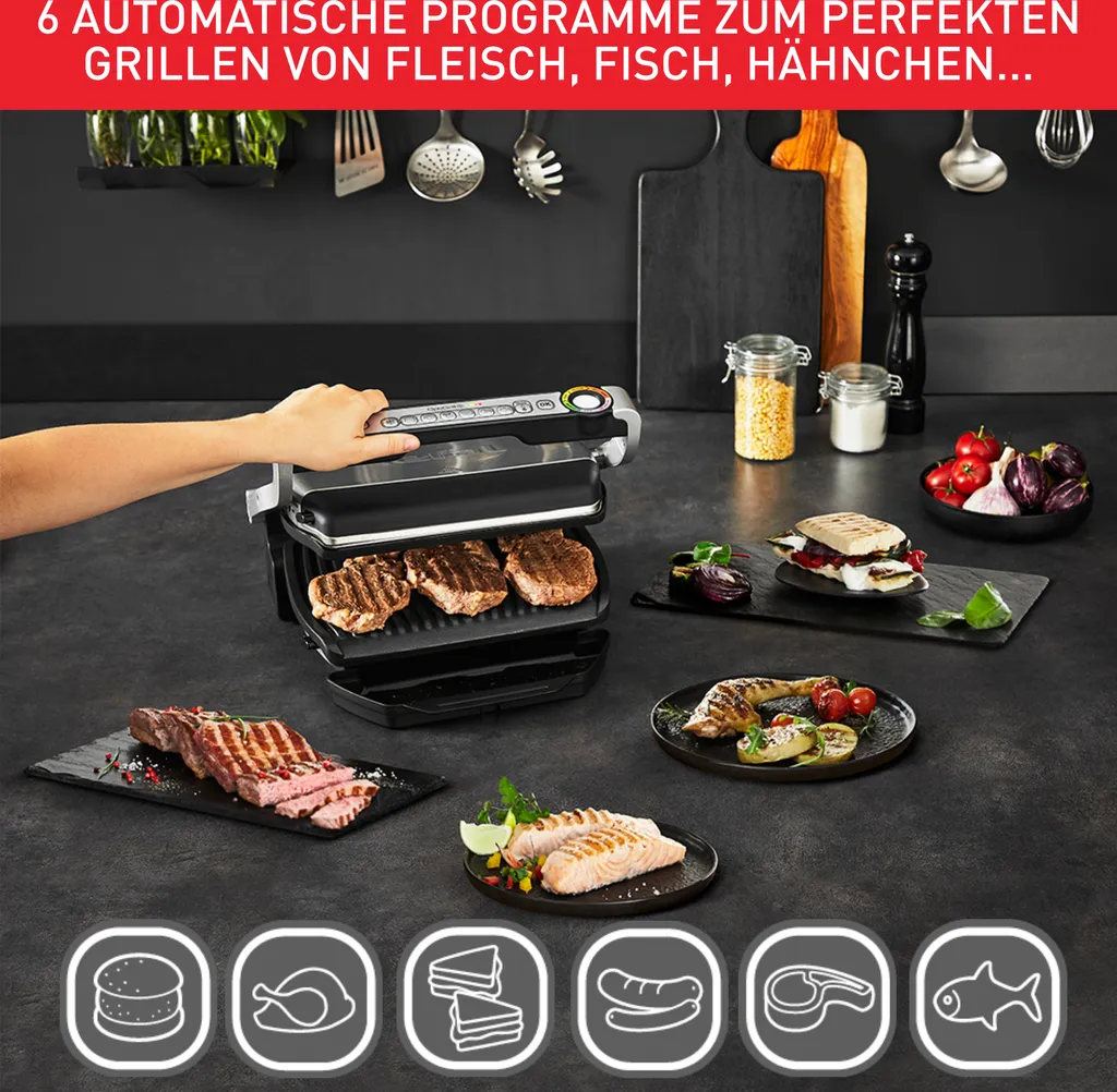 Tefal OptiGrill, Snacking & Baking Kontaktgrill, Schwarz, GC 7148 6 Tefal OptiGrill, Snacking & Baking Kontaktgrill, Schwarz, GC 7148 – Bild 4