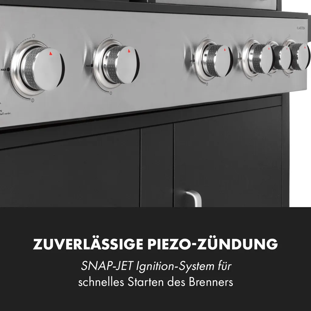 Klarstein Gasgrill Und Pizzaofen, Seitenbrenner Gasgrill Mit 6 Brenner, 20,5kW Edelstahl-Gasgrill, BBQ Gasgrill Für Balkon & Garten, Grill Für Propan, Gasgrills Mit Pizzastein & Thermometer 10 Klarstein Gasgrill Und Pizzaofen, Seitenbrenner Gasgrill Mit 6 Brenner, 20,5kW Edelstahl-Gasgrill, BBQ Gasgrill Für Balkon & Garten, Grill Für Propan, Gasgrills Mit Pizzastein & Thermometer – Bild 8