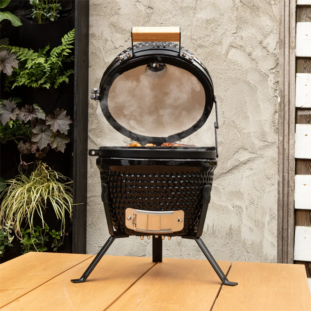 BluMill Kamado BBQ Ei - Keramikgrill 13 Zoll - Inkl. Fleischthermometer - Holzkohlegrill - Schwarz - Ø 27cm 9 BluMill Kamado BBQ Ei - Keramikgrill 13 Zoll - Inkl. Fleischthermometer - Holzkohlegrill - Schwarz - Ø 27cm – Bild 7