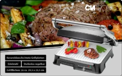 Clatronic KG 3571 Elektrischer Kontaktgrill, Multigrill, Für Beidseitiges & Fettfreies Grillen, Antihaftbeschichtete Platten, Kabelaufwicklung, 2000 Watt, Edelstahl -Tepro Verkäufe 2024 131fc019568c23c86089f63861422012