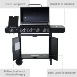 Outsunny Gasgrill BBQ Grillwagen Mit 4 Brennern 1 Seitenbrenner Schrank Multifunktion Metall Schwarz 125 X 51 X 100 Cm -Tepro Verkäufe 2024 132416f2e8b2f473474e695ac40ee493