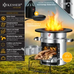 KESSER® Raketenofen Inkl. Grillpfanne Aus Gusseisen Mit Tragetasche Dutch Oven BBQ Rakete Holzofen Camping Campingkocher Campinggrill, Edelstahl, Farbe:Silber -Tepro Verkäufe 2024 156705beb64ffb348ed23ce824922b47