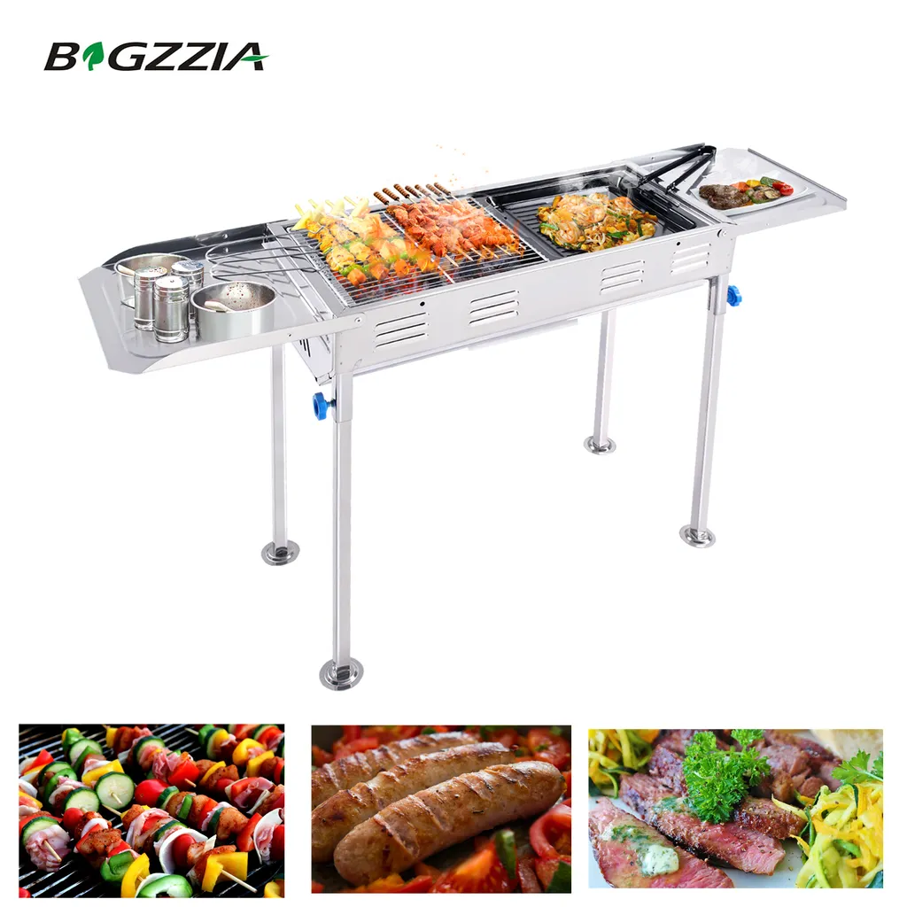 BIGZZIA Grill Aus Edelstahl, 2 In 1 Tragbarer Holzkohlegrill Mit Brat- Und BBQ-Funktion, Höhenverstellbarer Grill Holzkohle Mit Doppelseitiger Ablagefläche, Idealer BBQ-Grill Für Camping, Garten 3 BIGZZIA Grill Aus Edelstahl, 2 In 1 Tragbarer Holzkohlegrill Mit Brat- Und BBQ-Funktion, Höhenverstellbarer Grill Holzkohle Mit Doppelseitiger Ablagefläche, Idealer BBQ-Grill Für Camping, Garten