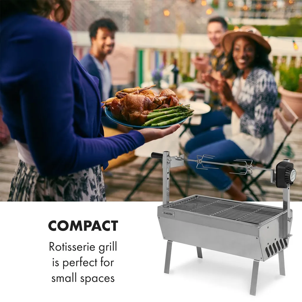 Klarstein Sauenland Mini Rotisserie-Grill ,Drehspieß ,Elektromotor: 4 Watt ,max. Beladung: 12 Kg ,höhenverstellbar ,Grillrost, Grillwanne, Drehspieß Und Standbeine Aus Edelstahl ,neues Standbein-Design Für Noch Besseren Halt ,silber 4 Klarstein Sauenland Mini Rotisserie-Grill ,Drehspieß ,Elektromotor: 4 Watt ,max. Beladung: 12 Kg ,höhenverstellbar ,Grillrost, Grillwanne, Drehspieß Und Standbeine Aus Edelstahl ,neues Standbein-Design Für Noch Besseren Halt ,silber – Bild 2