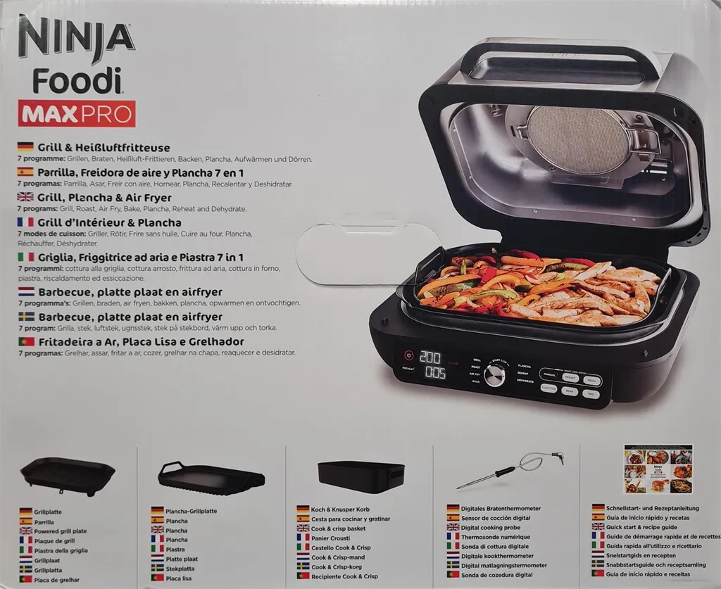 Ninja AG651EU Foodi MAX PRO Grill & Heißluftfritteuse, 7 Zubereitungsfunktionen, 2 Grillplatten, 3,8 L - Silber/Schwarz 12 Ninja AG651EU Foodi MAX PRO Grill & Heißluftfritteuse, 7 Zubereitungsfunktionen, 2 Grillplatten, 3,8 L - Silber/Schwarz – Bild 10