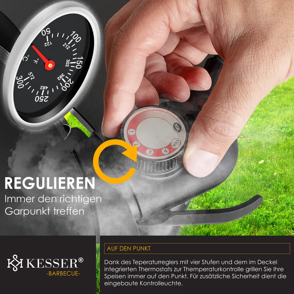 KESSER® Elektrischer Elektrogrill 2in1 Tischgrill - Standgrill Mit Deckel Und Standfuß | Max. 2400 Watt | Faltbar | Thermometer | Antihaftbeschichtung | Grillplatte Abstelltische | 2 Räder | , Farbe:Schwarz 11 KESSER® Elektrischer Elektrogrill 2in1 Tischgrill - Standgrill Mit Deckel Und Standfuß | Max. 2400 Watt | Faltbar | Thermometer | Antihaftbeschichtung | Grillplatte Abstelltische | 2 Räder | , Farbe:Schwarz – Bild 9