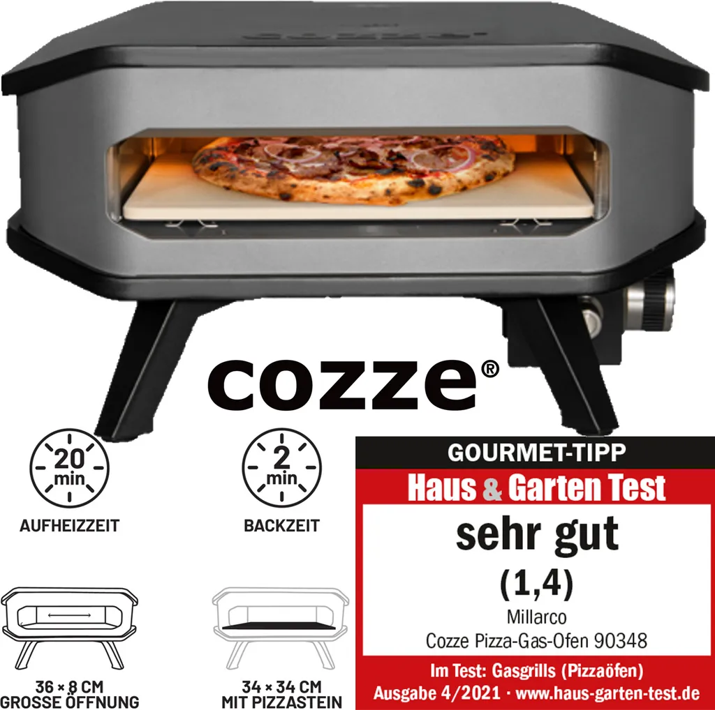 COZZE® 90348 Pizza-Gas-Ofen Profi Bis 400° Grad Mit 34x34 Cm Pizzastein - Tragbarer Pizzaofen Steinofen-Pizza Für Terrasse, Balkon Garten Camping 9 COZZE® 90348 Pizza-Gas-Ofen Profi Bis 400° Grad Mit 34x34 Cm Pizzastein - Tragbarer Pizzaofen Steinofen-Pizza Für Terrasse, Balkon Garten Camping – Bild 8