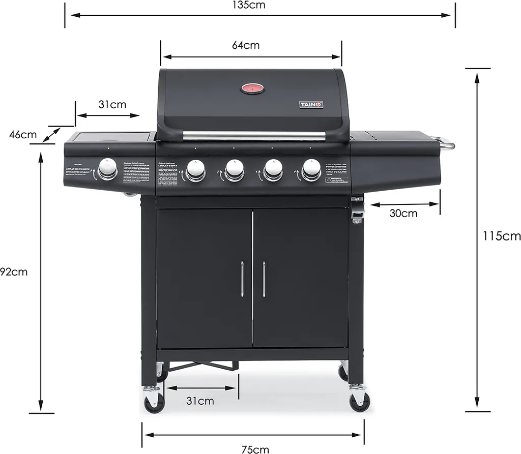 TAINO RED 4+1 Gasgrill Schwarz 4 Edelstahl Brenner Seitenkocher - Weiterentwicklung Des TAINO 4+1 PRO 6 TAINO RED 4+1 Gasgrill Schwarz 4 Edelstahl Brenner Seitenkocher - Weiterentwicklung Des TAINO 4+1 PRO – Bild 4