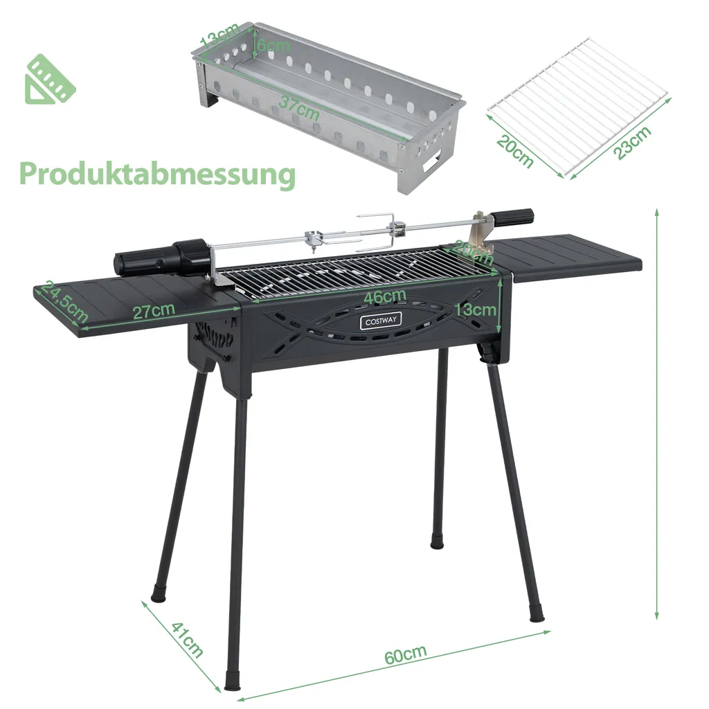 COSTWAY Tragbarer Holzkohlegrill Mit Elektrischer Bratgabel, Leichte Outdoor-Grill, Abnehmbaren Beinen, Campinggrill Für BBQ, Camping, Picknick, Party, Garten, Grillfläche: Ca. 46 X 20 Cm 8 COSTWAY Tragbarer Holzkohlegrill Mit Elektrischer Bratgabel, Leichte Outdoor-Grill, Abnehmbaren Beinen, Campinggrill Für BBQ, Camping, Picknick, Party, Garten, Grillfläche: Ca. 46 X 20 Cm – Bild 6