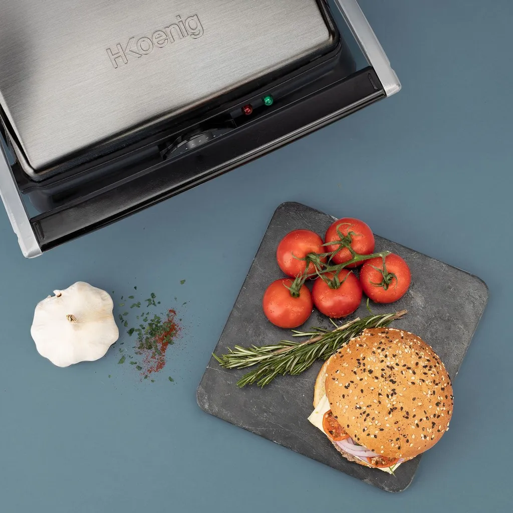 H.Koenig GR20 Elektrogrill, Grill- Und Sandwichmaker, 2000 W, Temperatur Bis 230º, Antihaftbeschichtung, 180º Öffnung, Edelstahl, Schwarz / Grau, Abmessungen 29,7 X 23 Cm 10 H.Koenig GR20 Elektrogrill, Grill- Und Sandwichmaker, 2000 W, Temperatur Bis 230º, Antihaftbeschichtung, 180º Öffnung, Edelstahl, Schwarz / Grau, Abmessungen 29,7 X 23 Cm – Bild 8