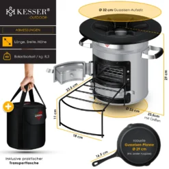 KESSER® Raketenofen Inkl. Grillpfanne Aus Gusseisen Mit Tragetasche Dutch Oven BBQ Rakete Holzofen Camping Campingkocher Campinggrill, Edelstahl, Farbe:Grau -Tepro Verkäufe 2024 227de3db6869fb94df5c06d43888ed4b