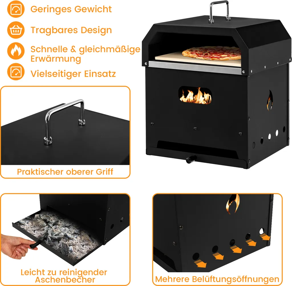 COSTWAY 4-in-1 Pizzaofen, Outdoor-Grill, Holzbefeuerter Pizza Ofen Mit Wasserdichter Abdeckung, Pizzastein, Pizzaschaufel Und Grillrost, Tragbarer Gartenofen Für Garten, Camping, Party 5 COSTWAY 4-in-1 Pizzaofen, Outdoor-Grill, Holzbefeuerter Pizza Ofen Mit Wasserdichter Abdeckung, Pizzastein, Pizzaschaufel Und Grillrost, Tragbarer Gartenofen Für Garten, Camping, Party – Bild 3