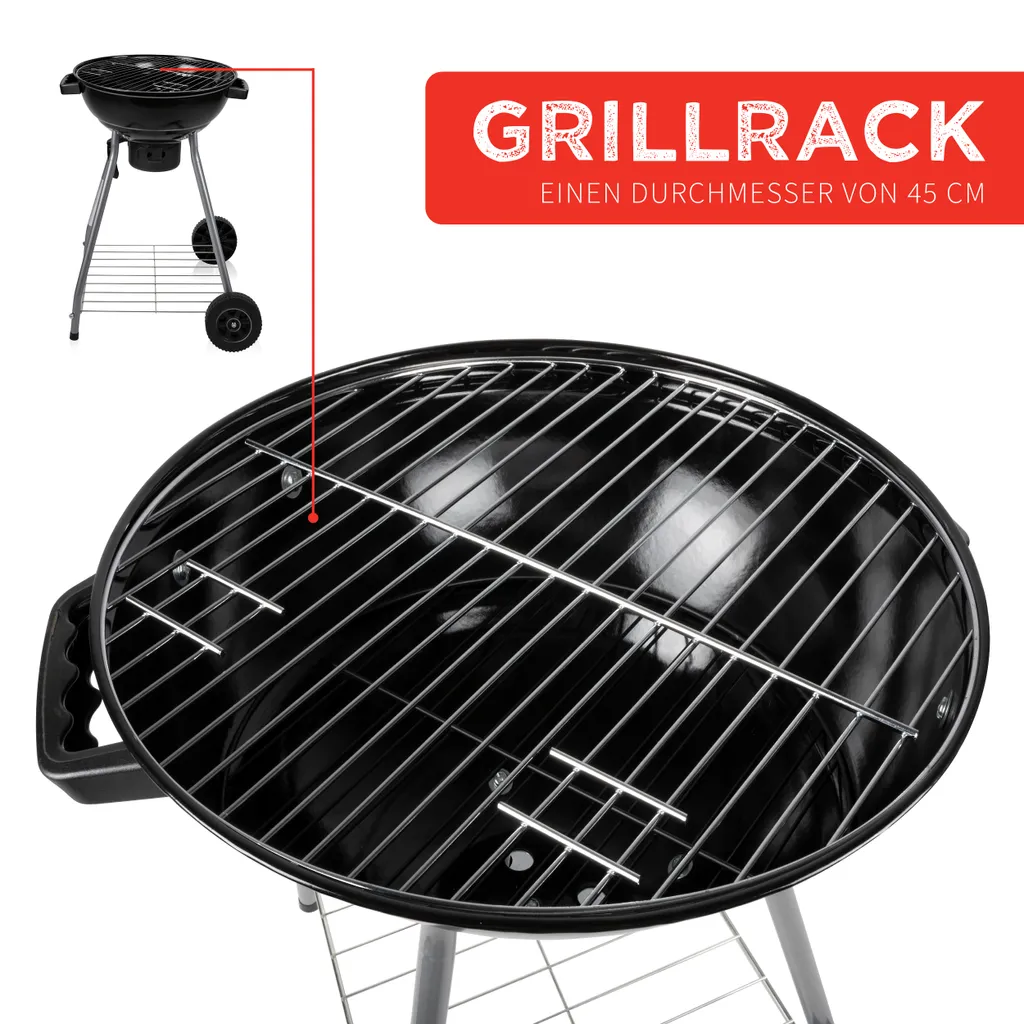 BBQ Collection Holzkohlegrill, Kugelgrill Rundgrill Ø 45 X 83 Cm Mit Deckel, Stabiler Standgrill Auf Rädern Mit Abnehmbarem Aschekasten & Ablagegitter, Schwarz 12 BBQ Collection Holzkohlegrill, Kugelgrill Rundgrill Ø 45 X 83 Cm Mit Deckel, Stabiler Standgrill Auf Rädern Mit Abnehmbarem Aschekasten & Ablagegitter, Schwarz – Bild 10