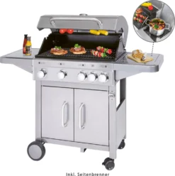 Proficook Gasgrill PC-GG 1181silber 4 Edelstahl-Brenner +zusätzliche Kochstelle (4+1) -Tepro Verkäufe 2024 242b43d7789977506971a5171895d352