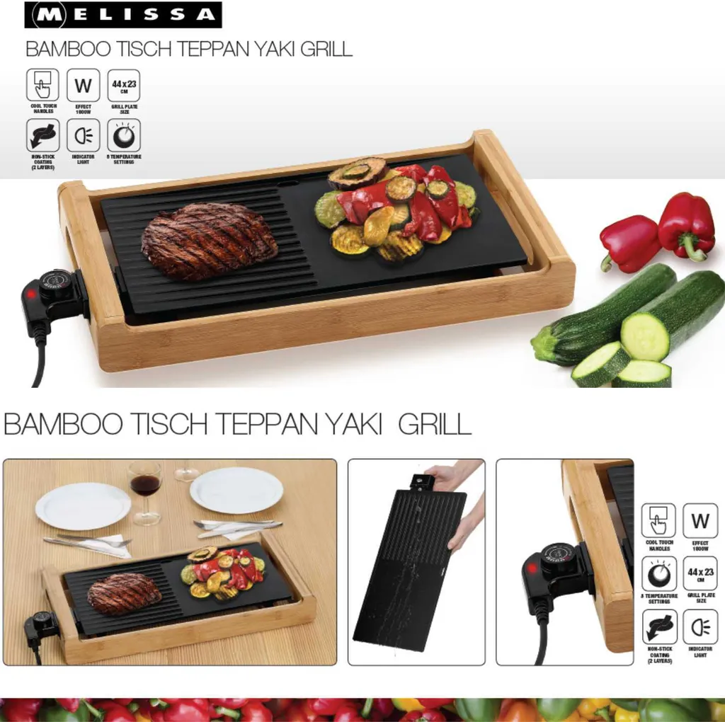 Melissa 16300021 Rauchfreier Bambus Teppanyaki-Grill Teppan Yaki Elektro Grill Kombinierte Teppanyaki- Und Grillplatte 1800 Watt 7 Melissa 16300021 Rauchfreier Bambus Teppanyaki-Grill Teppan Yaki Elektro Grill Kombinierte Teppanyaki- Und Grillplatte 1800 Watt – Bild 5