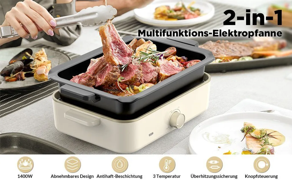 CalmDo 3-in-1 Grills & Elektrische Pfanne – Multifunktionaler Kochtopf, Elektropfannen ,Elektrogrills,1400 W Bratpfanne, Grillpfanne Mit Antihaftbeschichtung, 3 Einstellbare Temperatur, Maschinenwaschbar 9 CalmDo 3-in-1 Grills & Elektrische Pfanne – Multifunktionaler Kochtopf, Elektropfannen ,Elektrogrills,1400 W Bratpfanne, Grillpfanne Mit Antihaftbeschichtung, 3 Einstellbare Temperatur, Maschinenwaschbar – Bild 7