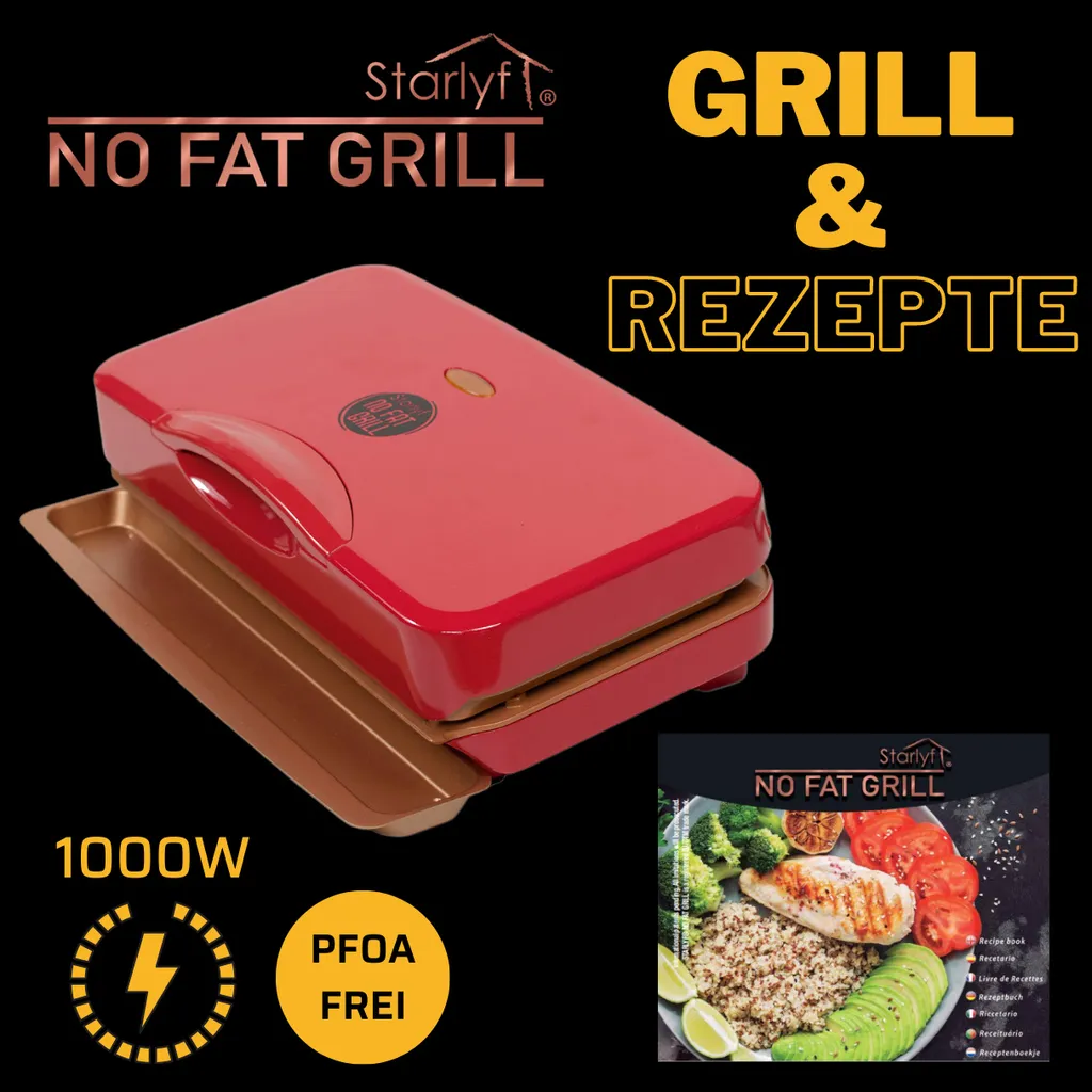 Starlyf® No Fat Grill - Kompaktgrill Mini Grill Für Die Küche, Low Fat, Kein Fett Oder Öl, Ohne Fett Oder Öl, Gesund Grillen, Kontaktgrill, Elektrogrill, - 1000W, PFOA-FREI, Aus Der TV Werbung 8 Starlyf® No Fat Grill - Kompaktgrill Mini Grill Für Die Küche, Low Fat, Kein Fett Oder Öl, Ohne Fett Oder Öl, Gesund Grillen, Kontaktgrill, Elektrogrill, - 1000W, PFOA-FREI, Aus Der TV Werbung – Bild 6