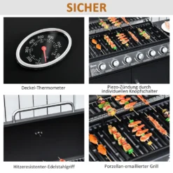 Outsunny Gasgrill BBQ Grillwagen Mit 6 Brennern 1 Seitenbrenner Schrank Multifunktion Metall Schwarz 135 X 50 X 100 Cm -Tepro Verkäufe 2024 33ec8d0bb982f021804f71e09dec9d0a