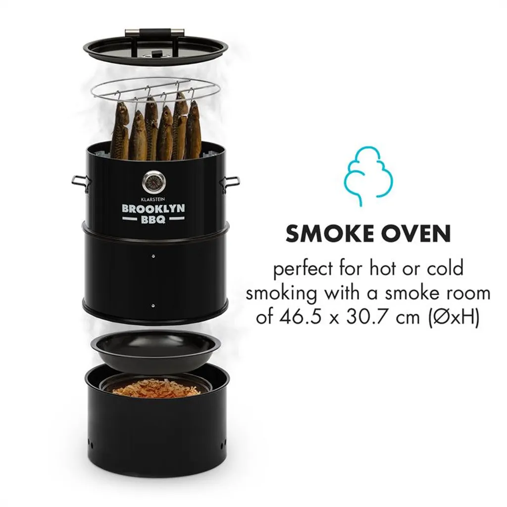 Brooklyn-BBQ 4-in-1-Grillfass | Grill, Smoker SlowCooker & Feuerschale | Ø 42 Cm | Stahl | Pulverbeschichtet 6 Brooklyn-BBQ 4-in-1-Grillfass | Grill, Smoker SlowCooker & Feuerschale | Ø 42 Cm | Stahl | Pulverbeschichtet – Bild 4