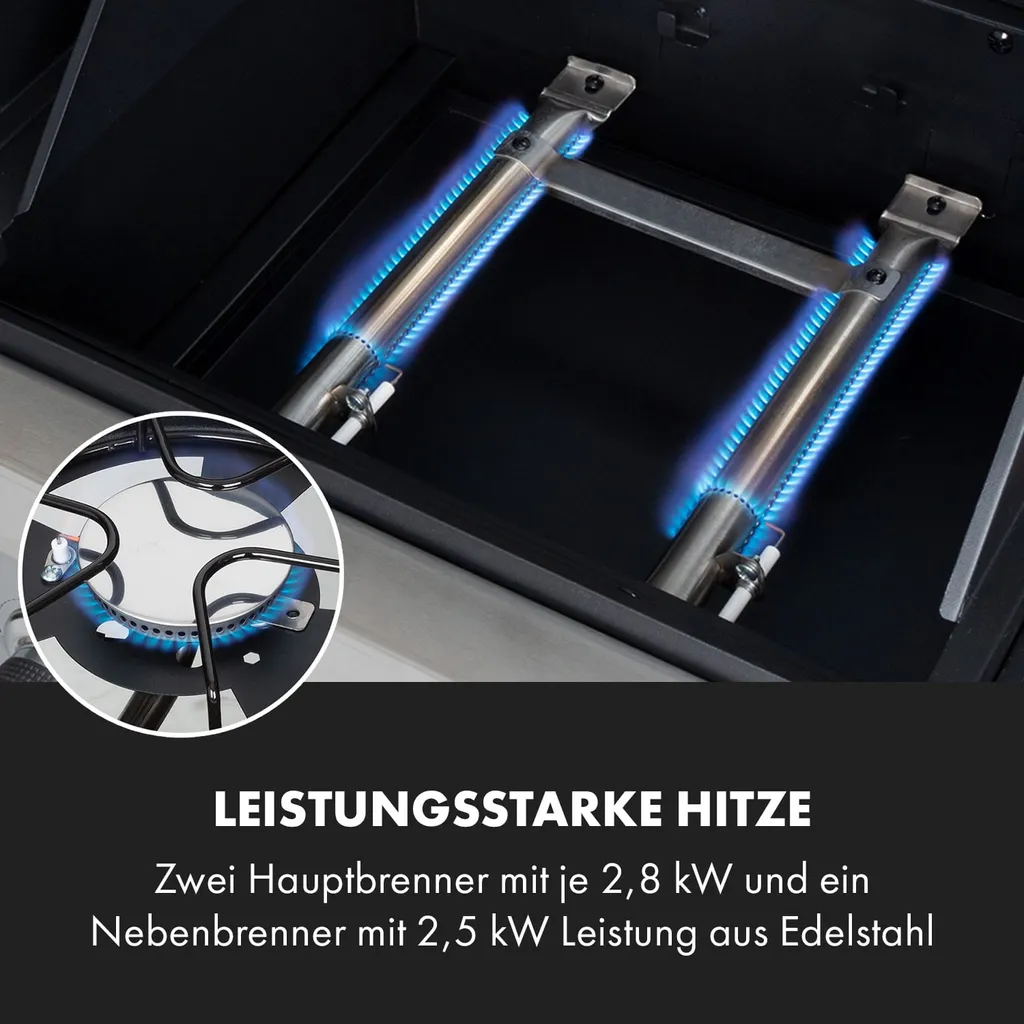 Klarstein Gasgrill Mit Kochplatte, Seitenbrenner Gasgrill Mit 3 Brenner, 8,1kW Edelstahl-Gasgrill, BBQ Gasgrill Für Balkon & Garten, Grill Für Gas & Kohle, Gasgrills Mit Thermometer 7 Klarstein Gasgrill Mit Kochplatte, Seitenbrenner Gasgrill Mit 3 Brenner, 8,1kW Edelstahl-Gasgrill, BBQ Gasgrill Für Balkon & Garten, Grill Für Gas & Kohle, Gasgrills Mit Thermometer – Bild 5