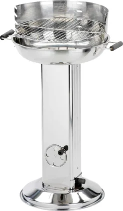 ACTIVA Edelstahl Holzkohle Säulengrill "Bavaria" Mit 40 Cm Großen Verchromten, Verstellbaren Grillrost Und Lüftungsregler In Der Säule