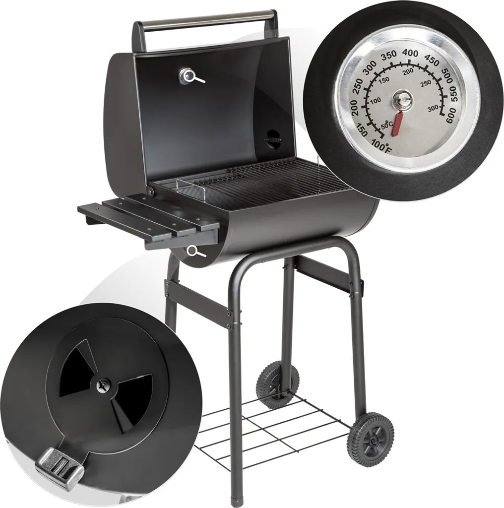 Tectake Holzkohlegrill Mit Deckel Und Thermometer - Schwarz 9 Tectake Holzkohlegrill Mit Deckel Und Thermometer - Schwarz – Bild 7
