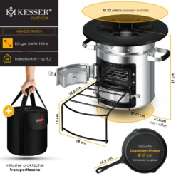 KESSER® Raketenofen Inkl. Grillpfanne Aus Gusseisen Mit Tragetasche Dutch Oven BBQ Rakete Holzofen Camping Campingkocher Campinggrill, Edelstahl, Farbe:Silber -Tepro Verkäufe 2024 375e22877e7ca8c5e59a6eefda8148ef