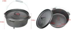 El Fuego Dutch Oven Schwarz Kasan Gusseisen Mit Deckelheber 8,46 Liter (AY463)