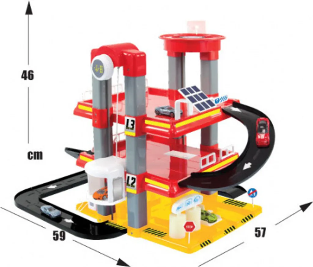 Garagen-Spielset 59 X 57 X 46 Cm Rot/schwarz/gelb/weiß 4 Garagen-Spielset 59 X 57 X 46 Cm Rot/schwarz/gelb/weiß – Bild 2