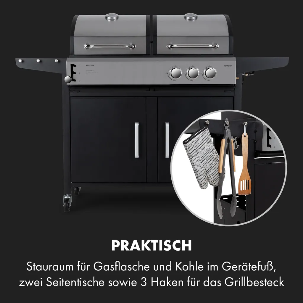 Klarstein Gasgrill Mit Kochplatte, Seitenbrenner Gasgrill Mit 3 Brenner, 8,1kW Edelstahl-Gasgrill, BBQ Gasgrill Für Balkon & Garten, Grill Für Gas & Kohle, Gasgrills Mit Thermometer 6 Klarstein Gasgrill Mit Kochplatte, Seitenbrenner Gasgrill Mit 3 Brenner, 8,1kW Edelstahl-Gasgrill, BBQ Gasgrill Für Balkon & Garten, Grill Für Gas & Kohle, Gasgrills Mit Thermometer – Bild 4