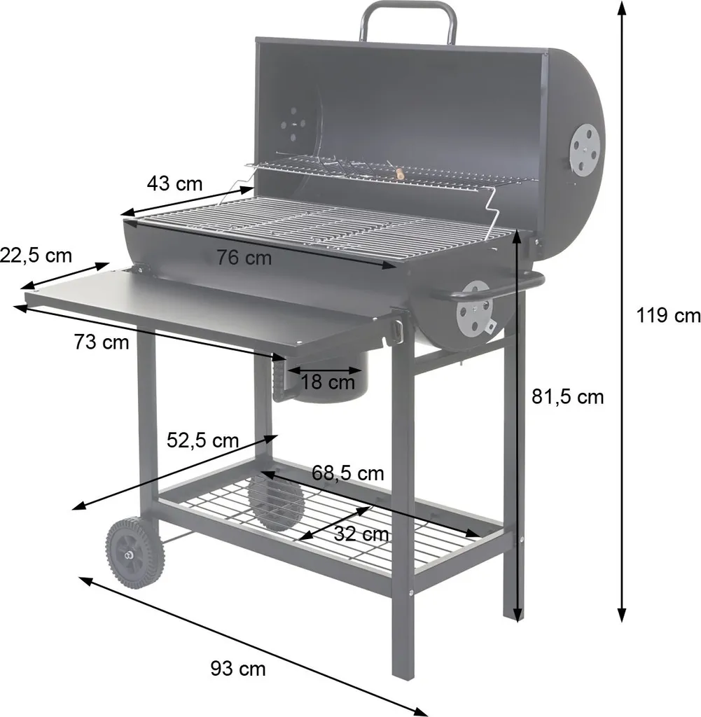 Grillwagen MCW-F70, Holzkohlegrill Standgrill Gartengrill Mit Deckel Ablage, Stahl 103x93x70cm Schwarz 9 Grillwagen MCW-F70, Holzkohlegrill Standgrill Gartengrill Mit Deckel Ablage, Stahl 103x93x70cm Schwarz – Bild 7