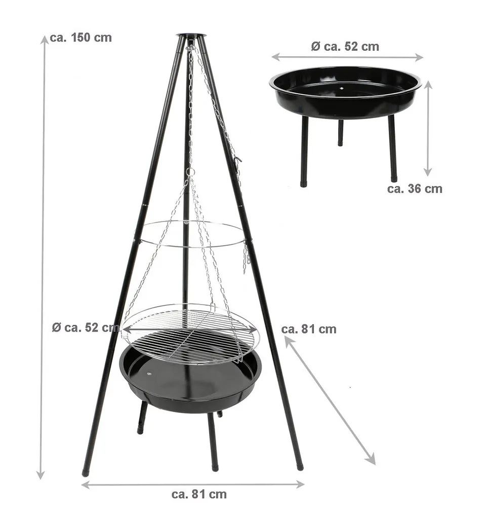 Schwenk-Grill Mit Feuerschale, Dreibein Holzkohlegrill, Höhe Ca. 150 Cm, Grillfläche Und Feuerschale Je Ø Ca. 52 Cm 4 Schwenk-Grill Mit Feuerschale, Dreibein Holzkohlegrill, Höhe Ca. 150 Cm, Grillfläche Und Feuerschale Je Ø Ca. 52 Cm – Bild 2