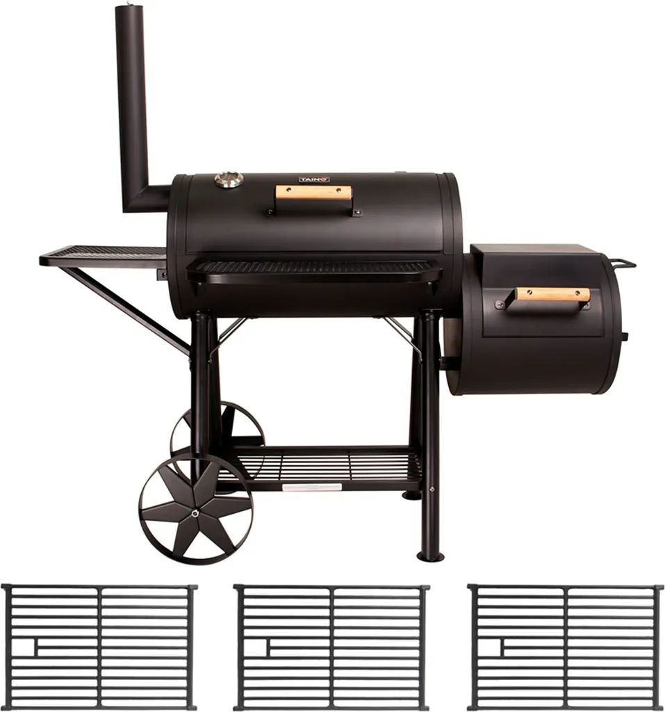 TAINO Yuma Massiver Smoker BBQ GRILLWAGEN Holzkohle Grill 90 Kg 3,5mm Set Roste 3 TAINO Yuma Massiver Smoker BBQ GRILLWAGEN Holzkohle Grill 90 Kg 3,5mm Set Roste