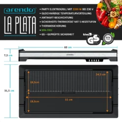 Arendo Tischgrill Elektrisch – XXL Elektrogrill Party Grill - Abnehmbare Platte - Fettauffangschale – Für BBQ, Steaks, Würstchen, Fisch, Gemüse Etc. – Indoor Und Outdoor - BPA-frei -Tepro Verkäufe 2024 4799e14b6b63eaf8bd52f7c600d6099e