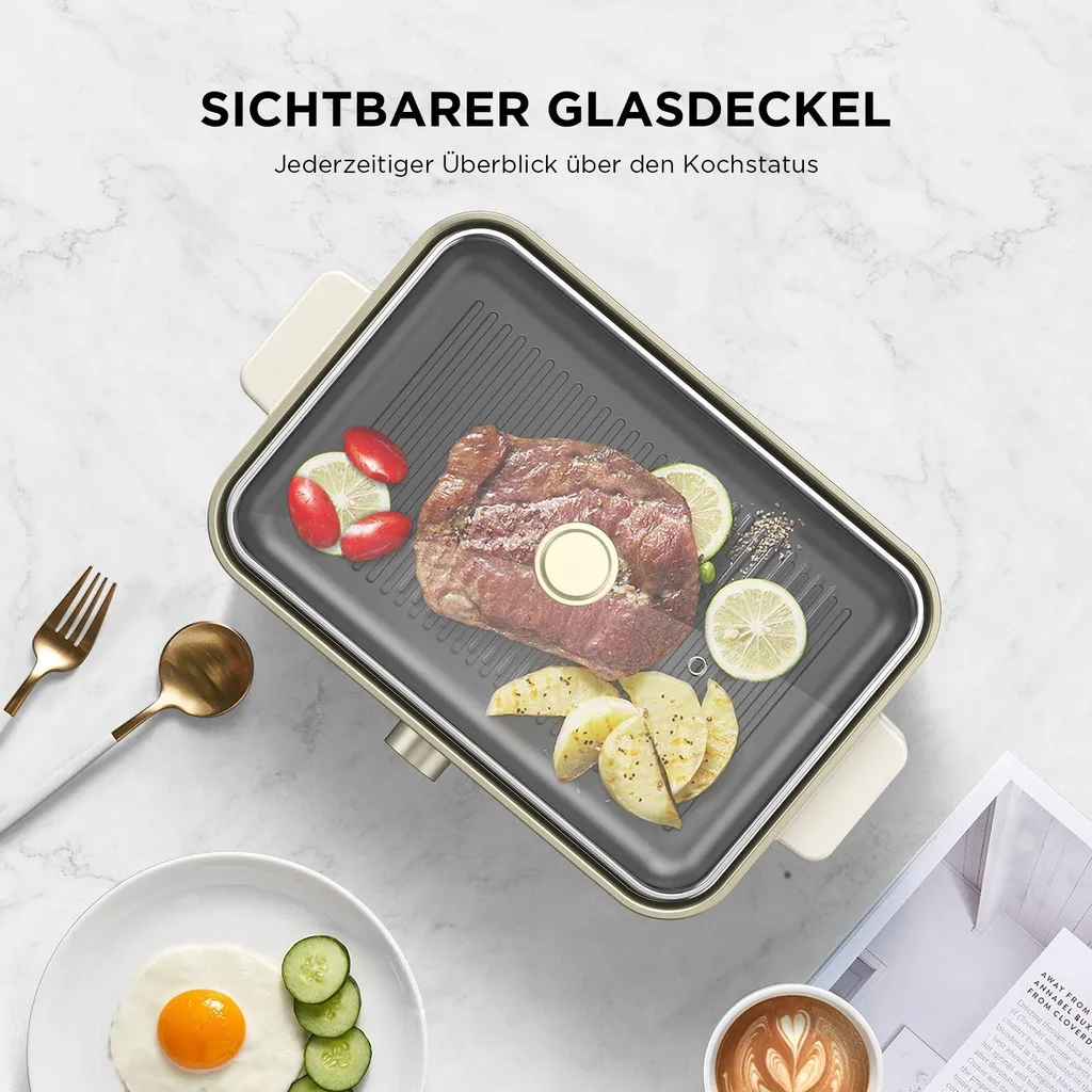 CalmDo 3-in-1 Grills & Elektrische Pfanne – Multifunktionaler Kochtopf, Elektropfannen ,Elektrogrills,1400 W Bratpfanne, Grillpfanne Mit Antihaftbeschichtung, 3 Einstellbare Temperatur, Maschinenwaschbar 8 CalmDo 3-in-1 Grills & Elektrische Pfanne – Multifunktionaler Kochtopf, Elektropfannen ,Elektrogrills,1400 W Bratpfanne, Grillpfanne Mit Antihaftbeschichtung, 3 Einstellbare Temperatur, Maschinenwaschbar – Bild 6