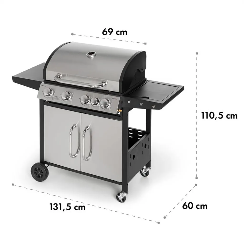 Klarstein Gasgrill Mit Großer Grillfläche, Gasgrill 1 Seitenbrenner & 4 Brenner, 17,1kW Edelstahl-Gasgrill, BBQ Gasgrill Für Balkon & Garten, Grill Für Propan, Gasgrills Mit 5 Brenner & Thermometer 4 Klarstein Gasgrill Mit Großer Grillfläche, Gasgrill 1 Seitenbrenner & 4 Brenner, 17,1kW Edelstahl-Gasgrill, BBQ Gasgrill Für Balkon & Garten, Grill Für Propan, Gasgrills Mit 5 Brenner & Thermometer – Bild 2
