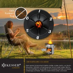 KESSER® Raketenofen Inkl. Grillpfanne Aus Gusseisen Mit Tragetasche Dutch Oven BBQ Rakete Holzofen Camping Campingkocher Campinggrill, Edelstahl, Farbe:Grau -Tepro Verkäufe 2024 493c698143c39db8e1af2292dac2cf86