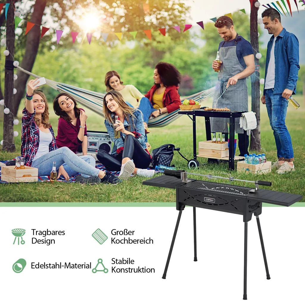 COSTWAY Tragbarer Holzkohlegrill Mit Elektrischer Bratgabel, Leichte Outdoor-Grill, Abnehmbaren Beinen, Campinggrill Für BBQ, Camping, Picknick, Party, Garten, Grillfläche: Ca. 46 X 20 Cm 5 COSTWAY Tragbarer Holzkohlegrill Mit Elektrischer Bratgabel, Leichte Outdoor-Grill, Abnehmbaren Beinen, Campinggrill Für BBQ, Camping, Picknick, Party, Garten, Grillfläche: Ca. 46 X 20 Cm – Bild 3