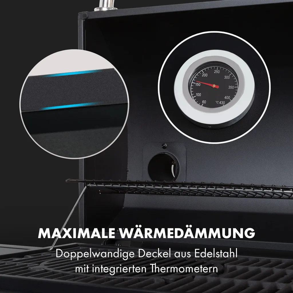 Klarstein Gasgrill Mit Smoker, Gasgrill Mit 4 Brenner, 13,5kW Edelstahl-Gasgrill, BBQ Gasgrill Für Balkon & Garten, Grill Für Gas & Kohle, Gasgrills Mit 4 Brenner & Thermometer 12 Klarstein Gasgrill Mit Smoker, Gasgrill Mit 4 Brenner, 13,5kW Edelstahl-Gasgrill, BBQ Gasgrill Für Balkon & Garten, Grill Für Gas & Kohle, Gasgrills Mit 4 Brenner & Thermometer – Bild 10