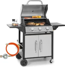 Klarstein Gasgrill Mit Großer Grillfläche, Gasgrill Mit 3 Brenner, 10,8 KW Edelstahl-Gasgrill, BBQ Gasgrill Für Balkon & Garten, Grill Für Propangas, Gasgrills Mit Seitentischen & Thermometer