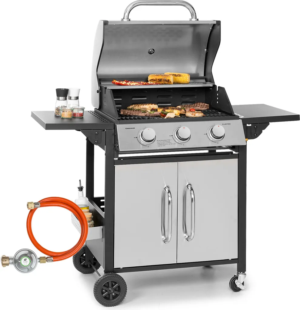 Klarstein Gasgrill Mit Großer Grillfläche, Gasgrill Mit 3 Brenner, 10,8 KW Edelstahl-Gasgrill, BBQ Gasgrill Für Balkon & Garten, Grill Für Propangas, Gasgrills Mit Seitentischen & Thermometer 3 Klarstein Gasgrill Mit Großer Grillfläche, Gasgrill Mit 3 Brenner, 10,8 KW Edelstahl-Gasgrill, BBQ Gasgrill Für Balkon & Garten, Grill Für Propangas, Gasgrills Mit Seitentischen & Thermometer