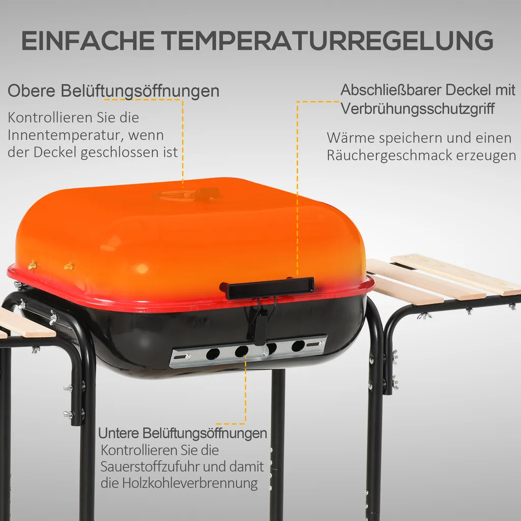 Outsunny Kohlegrill Grillwagen Grillstation Standgrill Mit Windschutz 3 X Ablagefach Metall Rot 98 X 49 X 81 Cm 8 Outsunny Kohlegrill Grillwagen Grillstation Standgrill Mit Windschutz 3 X Ablagefach Metall Rot 98 X 49 X 81 Cm – Bild 6