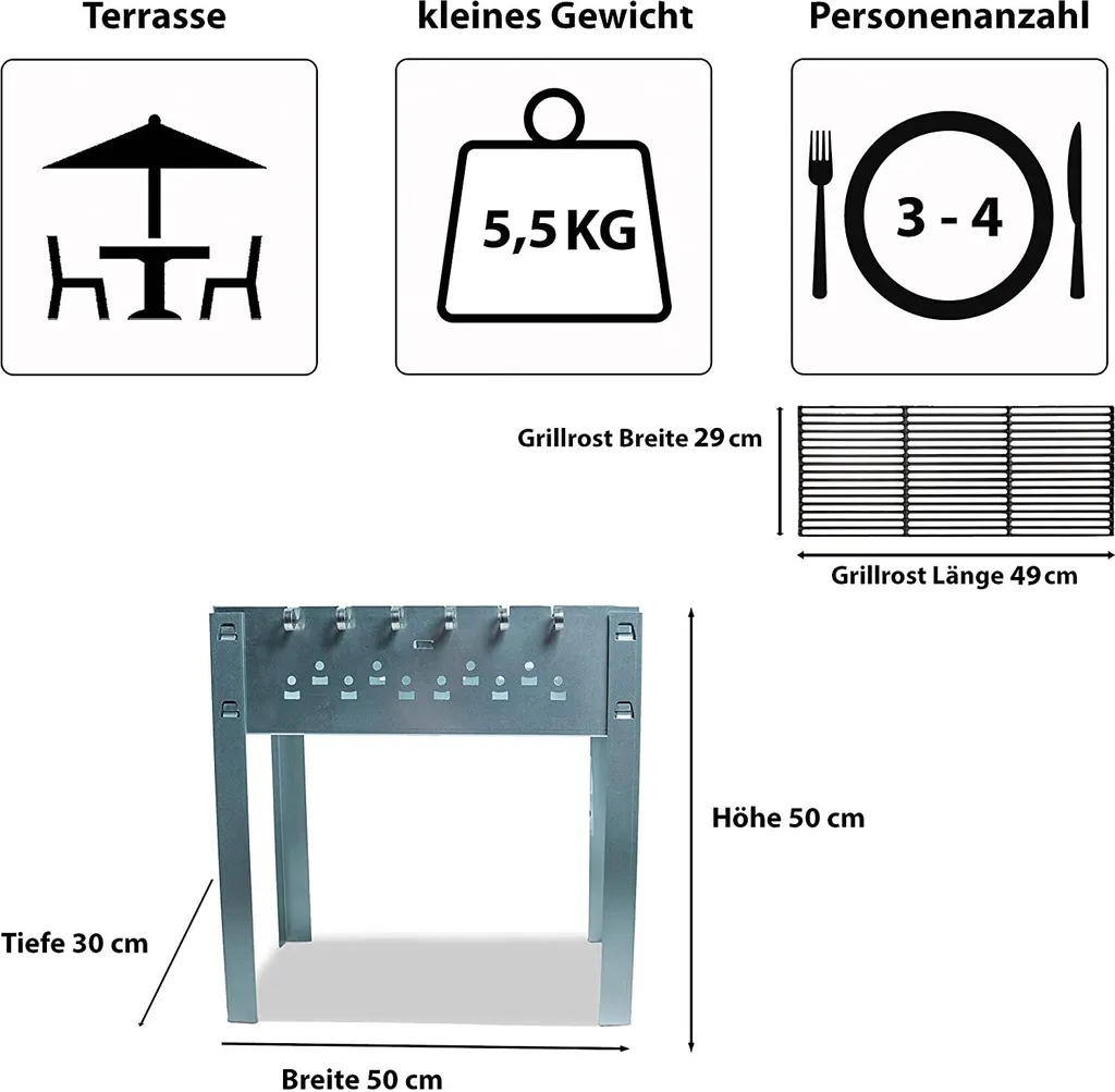 ACTIVA Mangal Schaschlik Grill Edelstahl 50x30 Cm Inkl. Grillrost Und 6 Spießen 4 ACTIVA Mangal Schaschlik Grill Edelstahl 50x30 Cm Inkl. Grillrost Und 6 Spießen – Bild 2