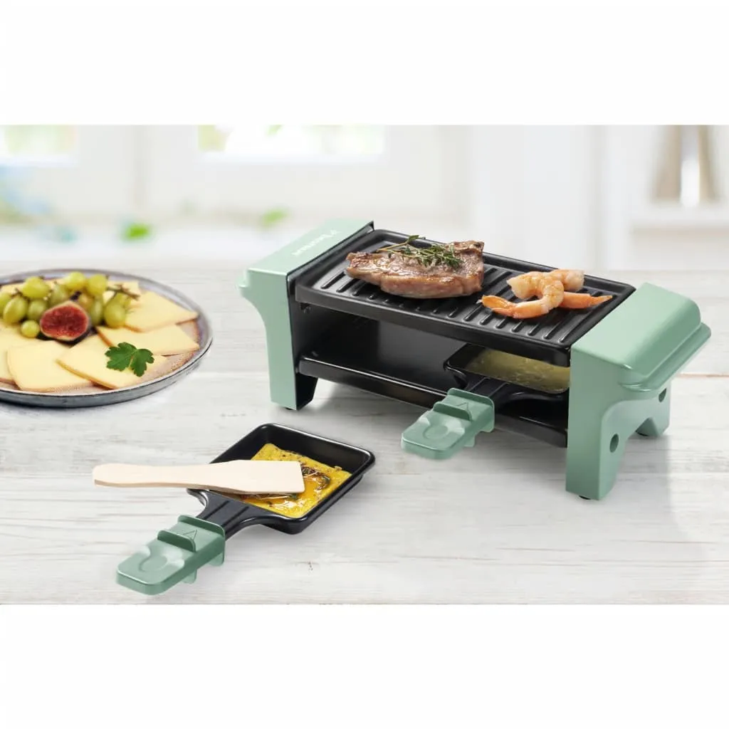 Bestron Raclette Für 1 Bis 2 Personen, Mini Tischgrill Mit Zwei Pfännchen Und Zwei Holzschabern, 350 Watt, Farbe: Grün/Schwarz 8 Bestron Raclette Für 1 Bis 2 Personen, Mini Tischgrill Mit Zwei Pfännchen Und Zwei Holzschabern, 350 Watt, Farbe: Grün/Schwarz – Bild 6