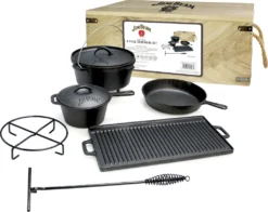 Jim Beam Pfannen-Schmortopf-Set Gusseisernes Koch-Set Dutch Oven Set 9-teilig. In Holztruhe -Tepro Verkäufe 2024 526aee8857115b59b5d2c444ea479f60